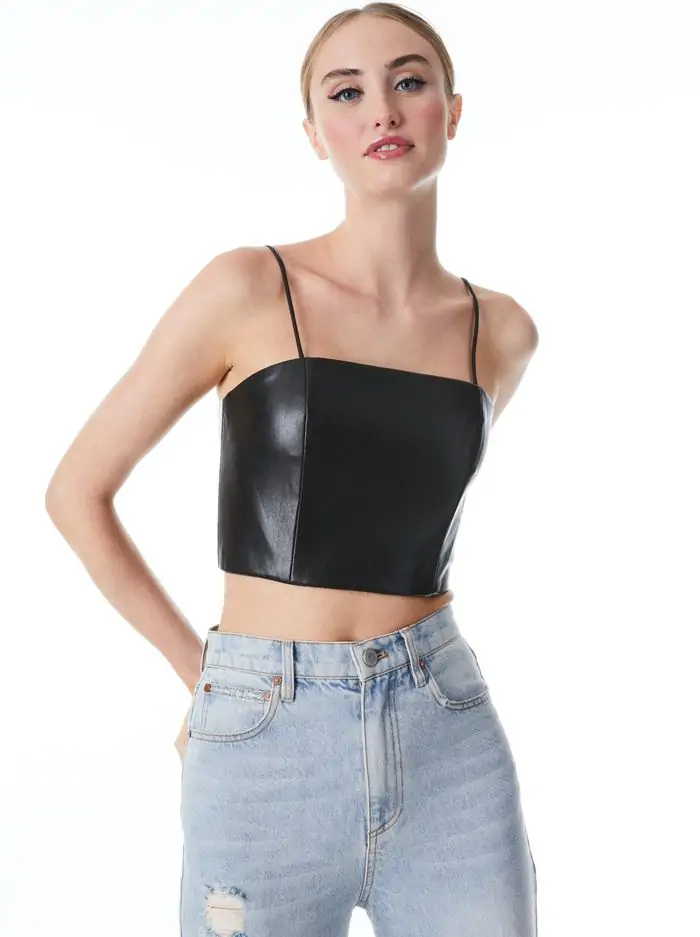 PEARLE VEGAN LEATHER SPAGHETTI STRAP BUSTIER